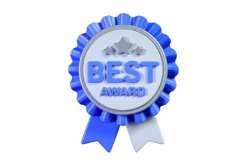 3D render of a blue award badge with three stars and the text 'Best Award'.