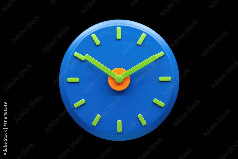 Poster A vibrant blue clock with lime green hands and an orange center  showcasing a simple  modern design.