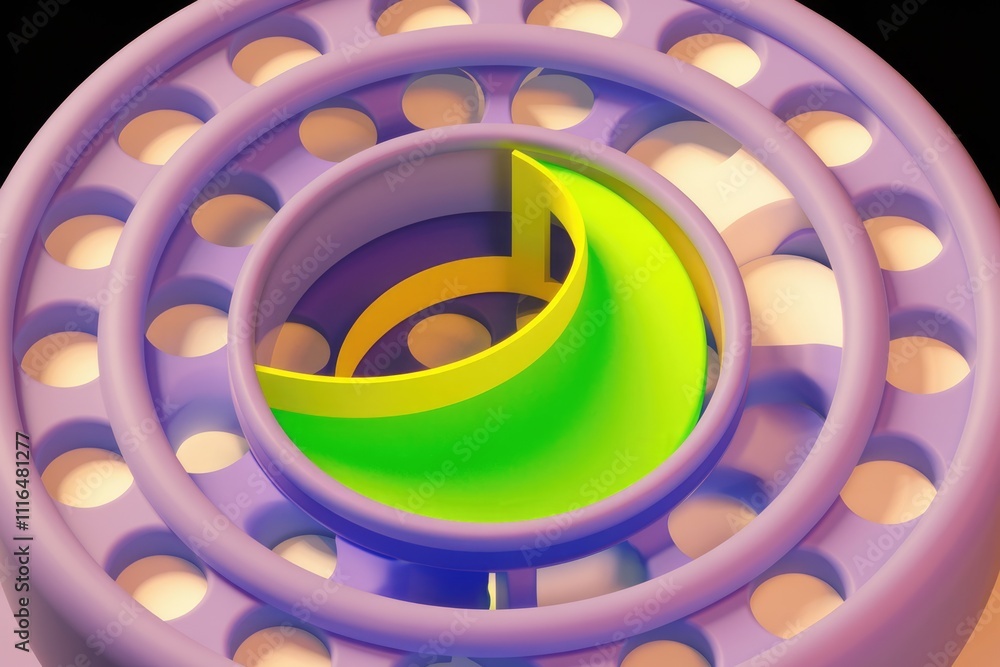 Aufkleber Abstract 3D rendering of concentric circles with vibrant lime and yellow accents.