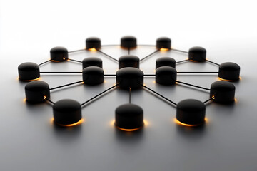 3d Social networking black chrome nodes background, interconnected by lines, indicating interconnections and relationships in the social community or business	
