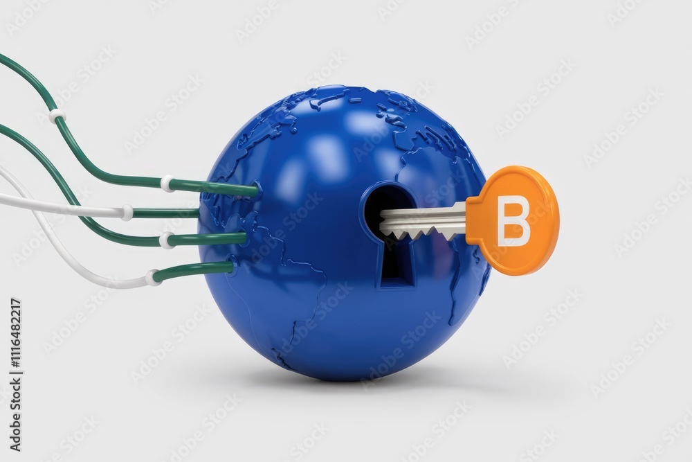 Aufkleber Global network security with a Bitcoin key unlocking access to worldwide connections.