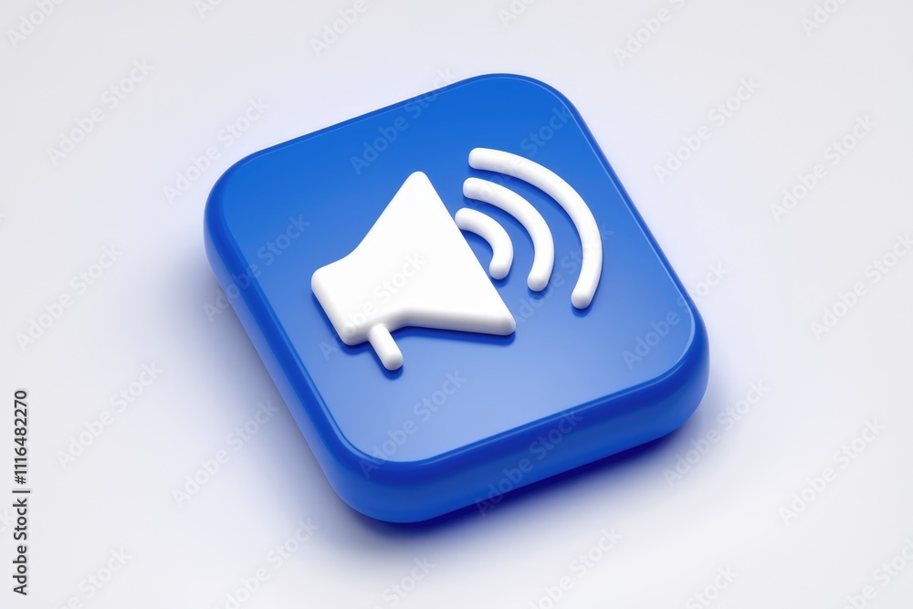 Aufkleber 3D rendering of a blue square button with a white speaker icon  symbolizing sound or audio.