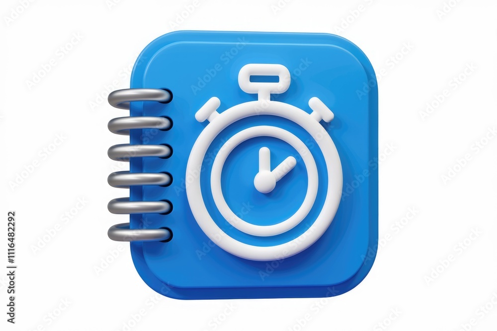 Poster A blue spiral notebook with a white stopwatch icon symbolizing time management and scheduling.