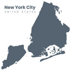 Urban map - New York City boundaries. Map of NYC, USA borders. Vector fill version without streets.