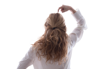 woman thinking or deciding cut out without background