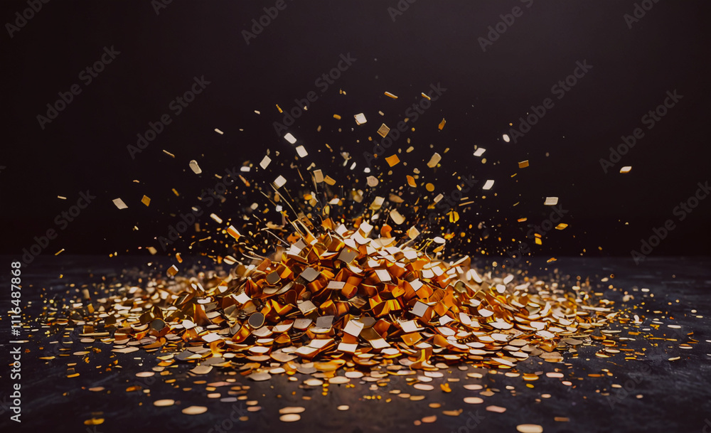 Aufkleber pile of gold coins on a table. the coins are scattered and some are piled on top of each other