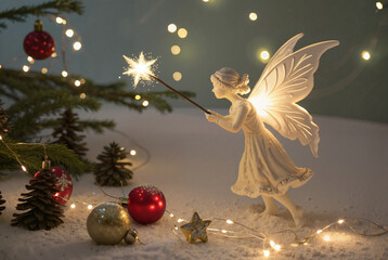 Christmas fairy figurine with glowing wand