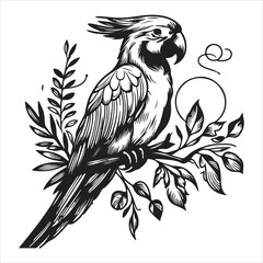 This is a parrot silhouette, parrot graphic clipart, and logo illustration.