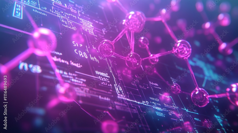 Aufkleber abstract visualization of molecular structures and data, representing technology and science.