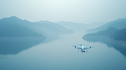 Drone Flight Over Serene Mountain Lake