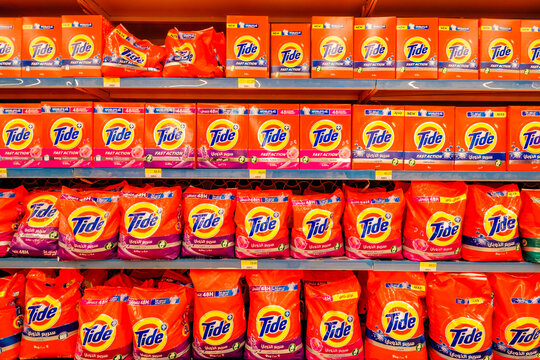 Dubai, UAE &ndash; october 16, 2024: Tide washing powder in packages in supermarket