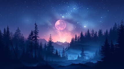 A glowing tent amidst a forest under a breathtaking starry sky and Milky Way, with warm sunset tones in the background.
