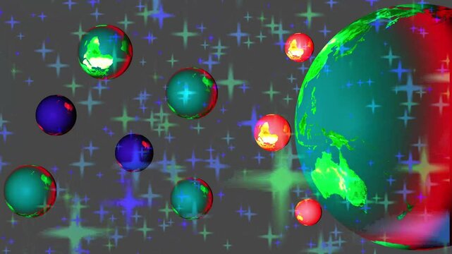 Abstract glowing full color many world texture ster background animation on 4k video.