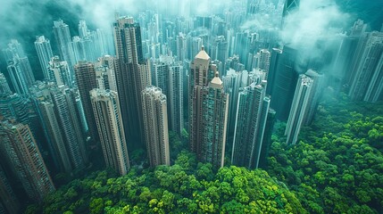 Urban Jungle High Rise Cityscape Amidst Lush Greenery