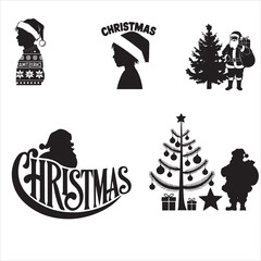 A silhouette Christmas evergree,santa_claus silhouete with cyberpunk