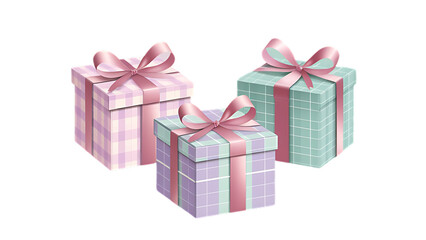 Fototapeta premium gift box sets on white festive Christmas gifts, presents boxes in a row 3d