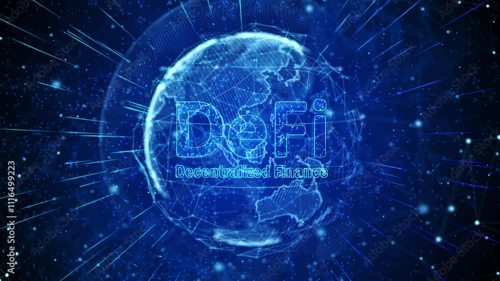 Poster defi - decentralized finance digital global technology world network connections loop background. co