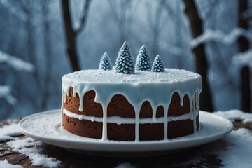 Luxurious Christmas Cake Glazed and Displayed on an Elegant Plate