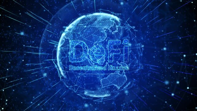 Defi - Decentralized Finance Digital Global Technology World Network connections Loop background. Concept of blockchain, decentralized financial system blockchain, decentralized financial system