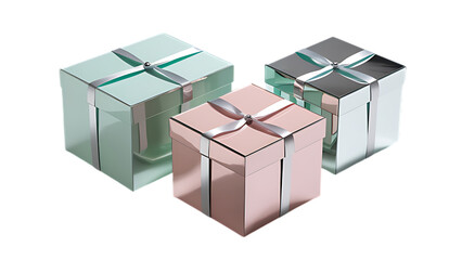 Obraz premium gift box sets on white festive Christmas gifts, presents boxes in a row 3d