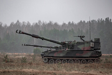 Self propelled howitzers in the field