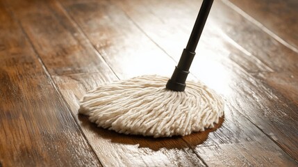Clean wooden floor with mop
