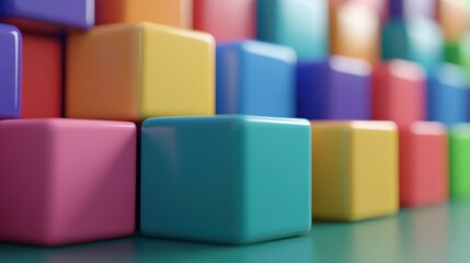 Obraz premium Colorful blocks arranged in a stepped pattern on a teal surface.