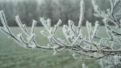 Obraz premium Winteridyll, Details von Frost, Frost und Nebel auf der Wiese. Landschaftsaufnahme mit Details von Gras, Blättern, Bäumen und Motiven an einem Wintermorgen. Ideal für Präsentationen und Zeitungen