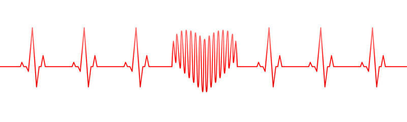Red heartbeat and heart rate line as cardiogram, ECG and EKG concept. Wide banner or header, vector illustration.