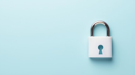 A Minimalist Representation of Security with a White Padlock on a Soft Blue Background Capturing the Essence of Privacy, Protection, and Safety in Modern Life