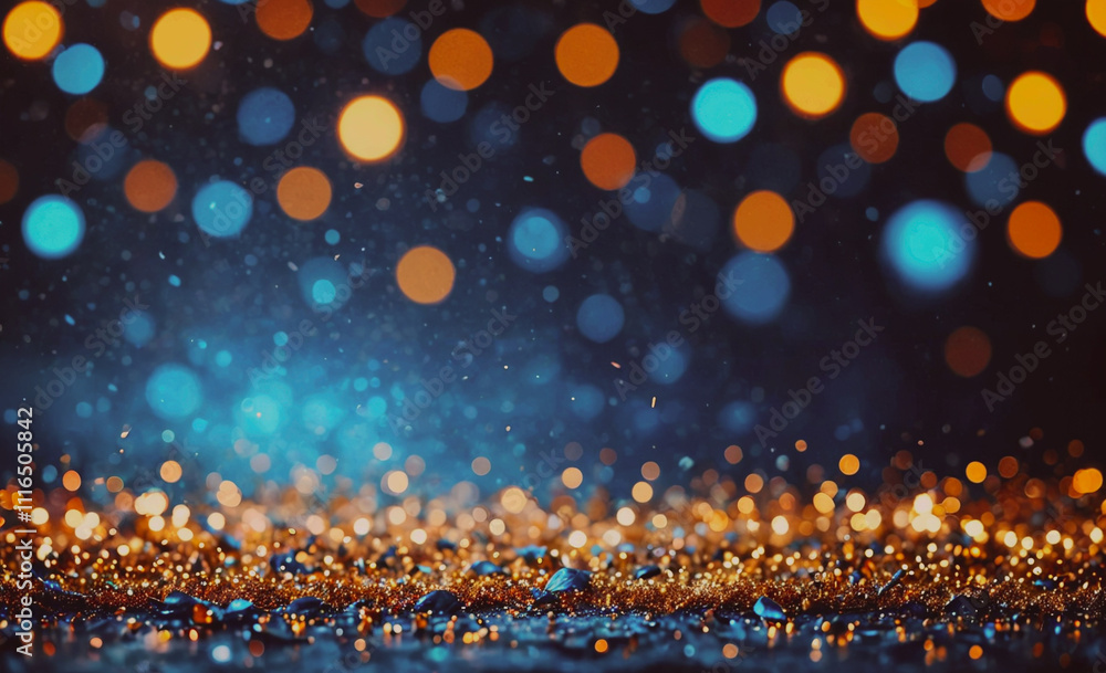 Aufkleber blue and orange background with many small circles. the circles are of different sizes and colors. t
