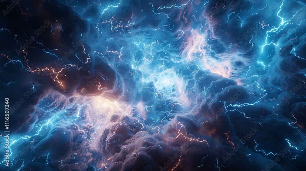 Wall mural this photo depicts a striking abstract image of a blue and black background illuminated by multiple 