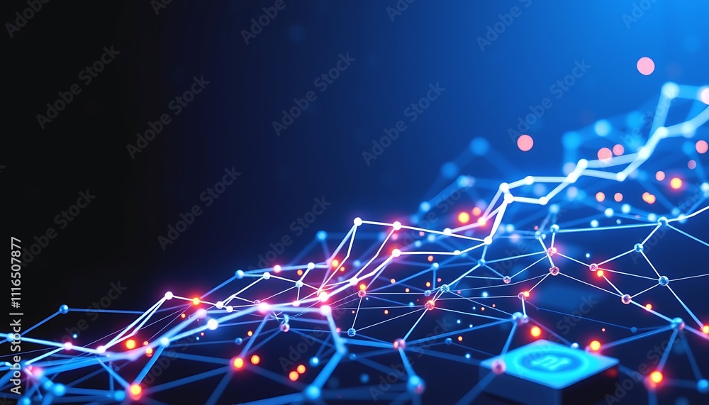 Poster abstract network data flow digital nodes symbolizing artificial intelligences role.
