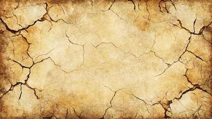 Fototapeta premium Cracked, aged, parchment-like texture with brown and beige tones; distressed, vintage background.