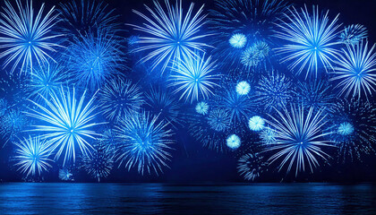 Blue Fireworks Display Over Calm Water