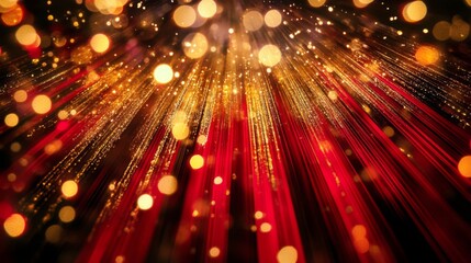 Fototapeta premium Golden Lights Streaming Down Red Curtains