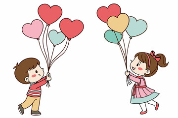 Obraz premium Man and woman holding with love balloon on a white background