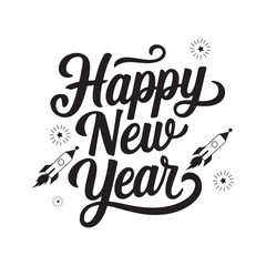 happy new year typography silhouette