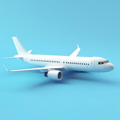 Obraz premium Vector 3d airplane in blue background. Airplane concept. Plane Air transportation.Advertising banner. 