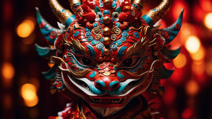 Obraz premium Lunar New Year Dragon Dance Mask Detail