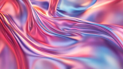 Obraz premium Abstract iridescent holographic fabric with pink and blue hues