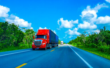 Large long American truck in Playa del Carmen Mexico.