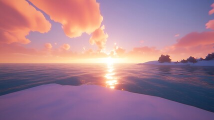 Pink Sky and Sun Reflecting on Calm Ocean Waters