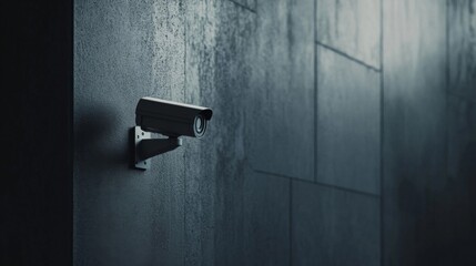 A Surveillance Camera Mounted on a Concrete Wall