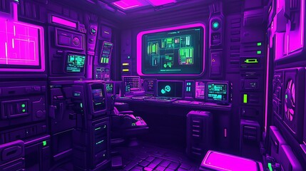 Fototapeta premium Futuristic Retro Tech Control Room Workstation Design