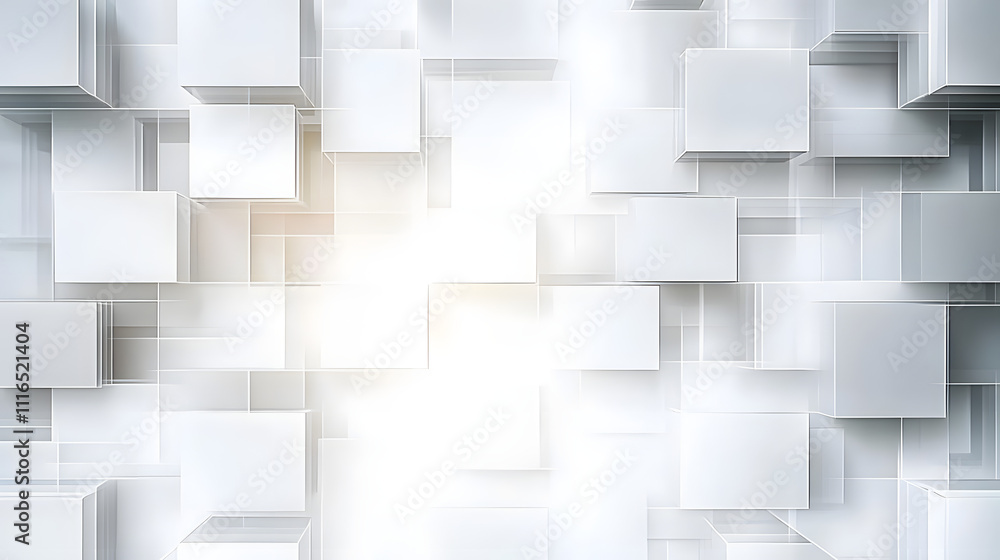 Poster modern white and light grey square overlapped pattern on background with shadow. white background. m