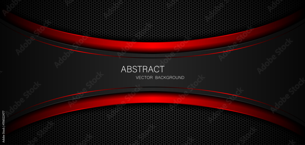 Poster abstract black and red curves with red lines on dark steel mesh background. with free space for desi