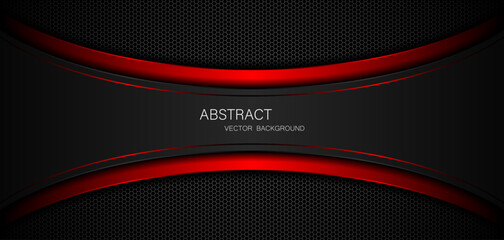 Abstract black and red curves with red lines on dark steel mesh background. with free space for design. modern technology innovation concept background  © Natt