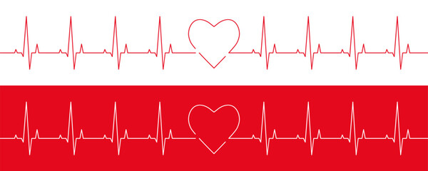 Heart rate line as cardiogram and electrocardiogram, ECG or EKG concept. Wide banner or header with heartbeat frequency, pulse, graph and wave signal.