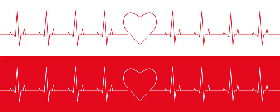 Heart rate line as cardiogram and electrocardiogram, ECG or EKG concept. Wide banner or header with heartbeat frequency, pulse, graph and wave signal.